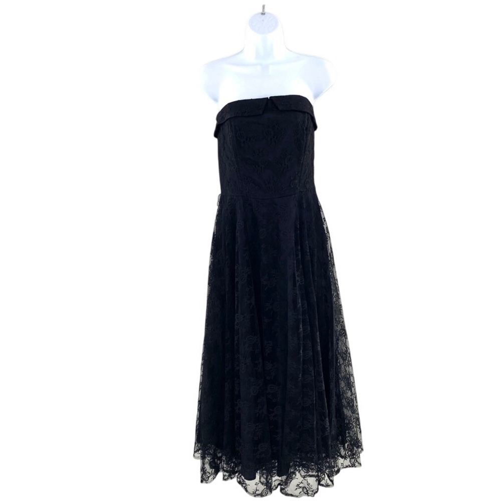 VTG Oakbrook Black‎ Lace Strapless Midi Dress Party Cocktail Goth Witchcore